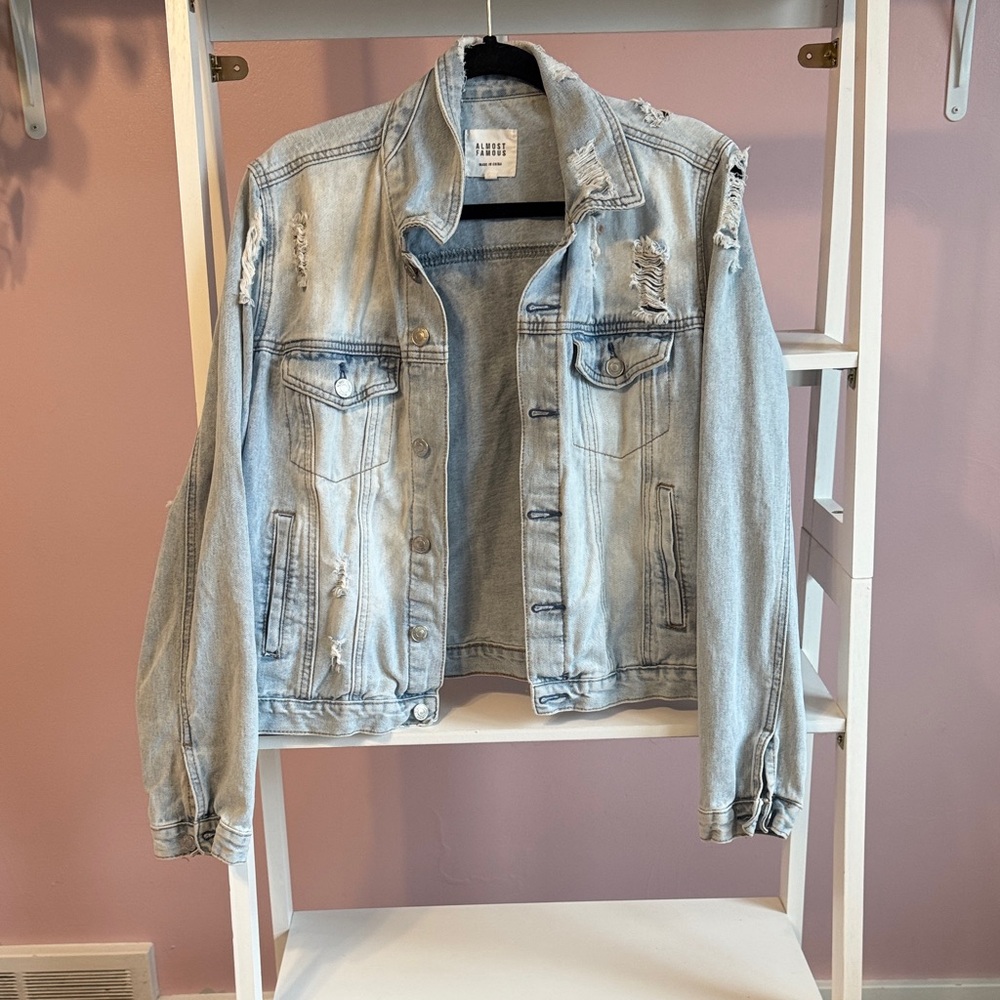 Almost Famous Light Blue Distressed Jean Jacket